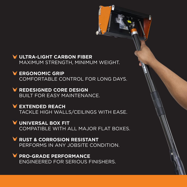 Drywall Master Warrior Carbon Fiber Extendable Flat Box Handle I 23"-32"