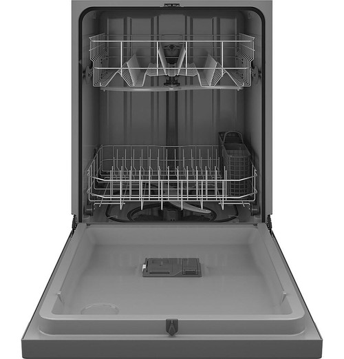 GE - 24" Front Control Built-In Plastic Tub Dishwasher with Extra Heavy Duty Wash Cycle and 60dBA - Stainless Steel
