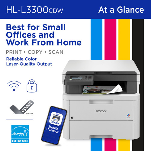 Brother - HL-L3300CDW Wireless Digital Color Printer with Laser Quality Output & Convenient Copy/Scanning, Great for Small Offices - White