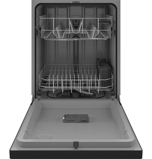 GE - 24" Front Control Built-In Plastic Tub Dishwasher with Steam + Sanitization and 55 dBA - Black