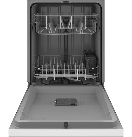 GE - 24" Front Control Built-In Plastic Tub Dishwasher with Steam + Sanitization and 55 dBA - White
