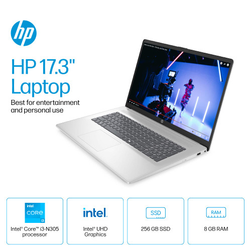HP - 17.3" HD+ Laptop - Intel Core i3 - 8GB Memory - 256GB SSD - Natural Silver