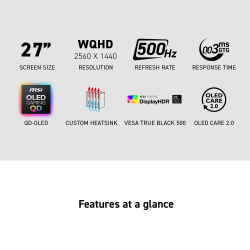 MSI - MAG 272QP QD-OLED X50 27" Quantum Dot OLED QHD 500Hz 0.03ms FreeSync Premium Pro Gaming Monitor (DisplayPort, HDMI, USB) - Black