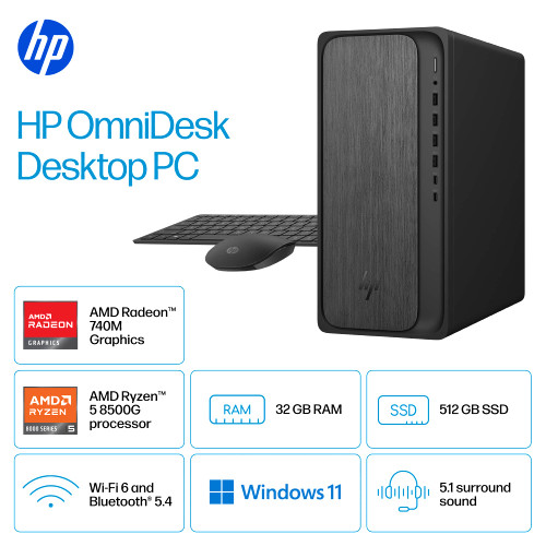 HP - OmniDesk Desktop - AMD Ryzen 5 - 32GB Memory - 512GB SSD - Gray Wood