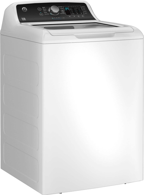 GE - 4.5 Cu. Ft. Top Load Washer with Water Level Control, Deep Fill, Quick Wash, and Glass Lid - White with Matte Black