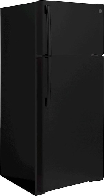 GE - 17.5 Cu. Ft. Top-Freezer Refrigerator with Edge-to-Edge Glass Shelves - Black