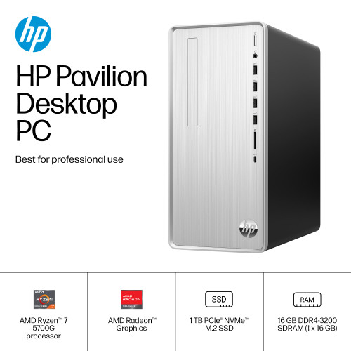HP - Pavilion Desktop - AMD Ryzen 7 - 16GB Memory - 1TB SSD - Natural Silver
