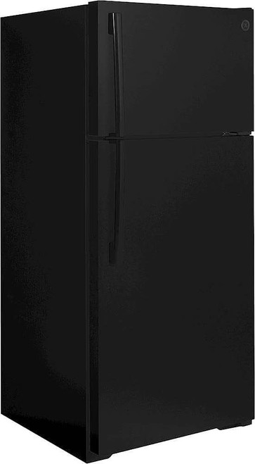 GE - 16.6 Cu. Ft. Top-Freezer Refrigerator with Edge-to-Edge Glass Shelves - Black