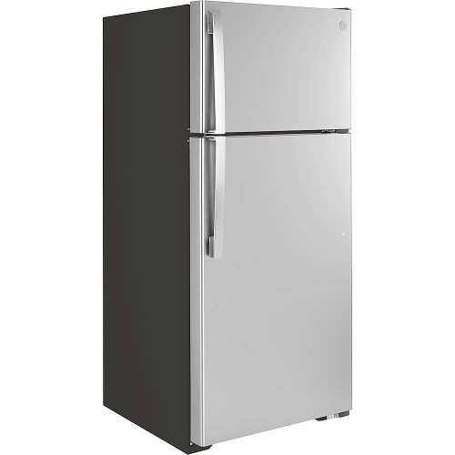 GE - 16.6 Cu. Ft. Top-Freezer Refrigerator with Edge-to-Edge Glass Shelves - Stainless Steel