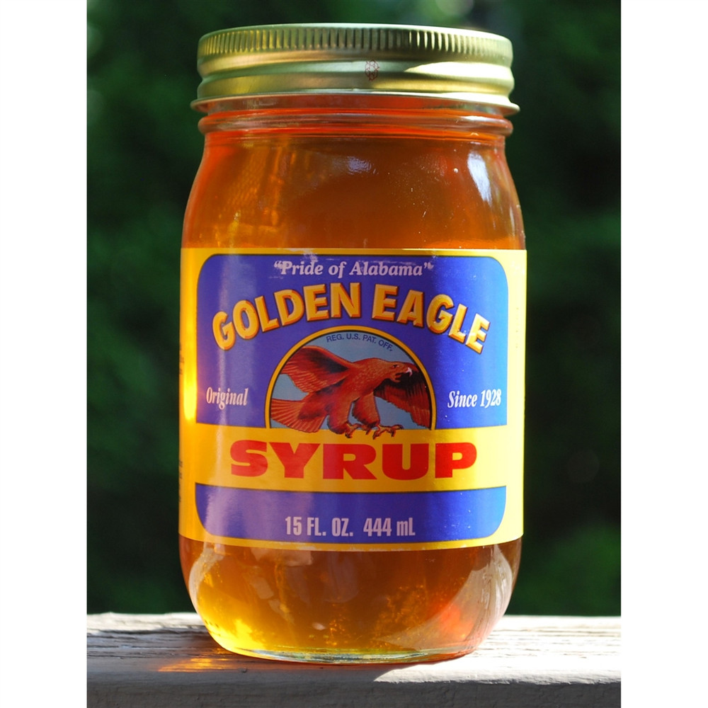 Golden Eagle Syrup Alabama cane syrup with honey and molasses in glass bottle, Southern pancake syrup and pecan pie ingredient