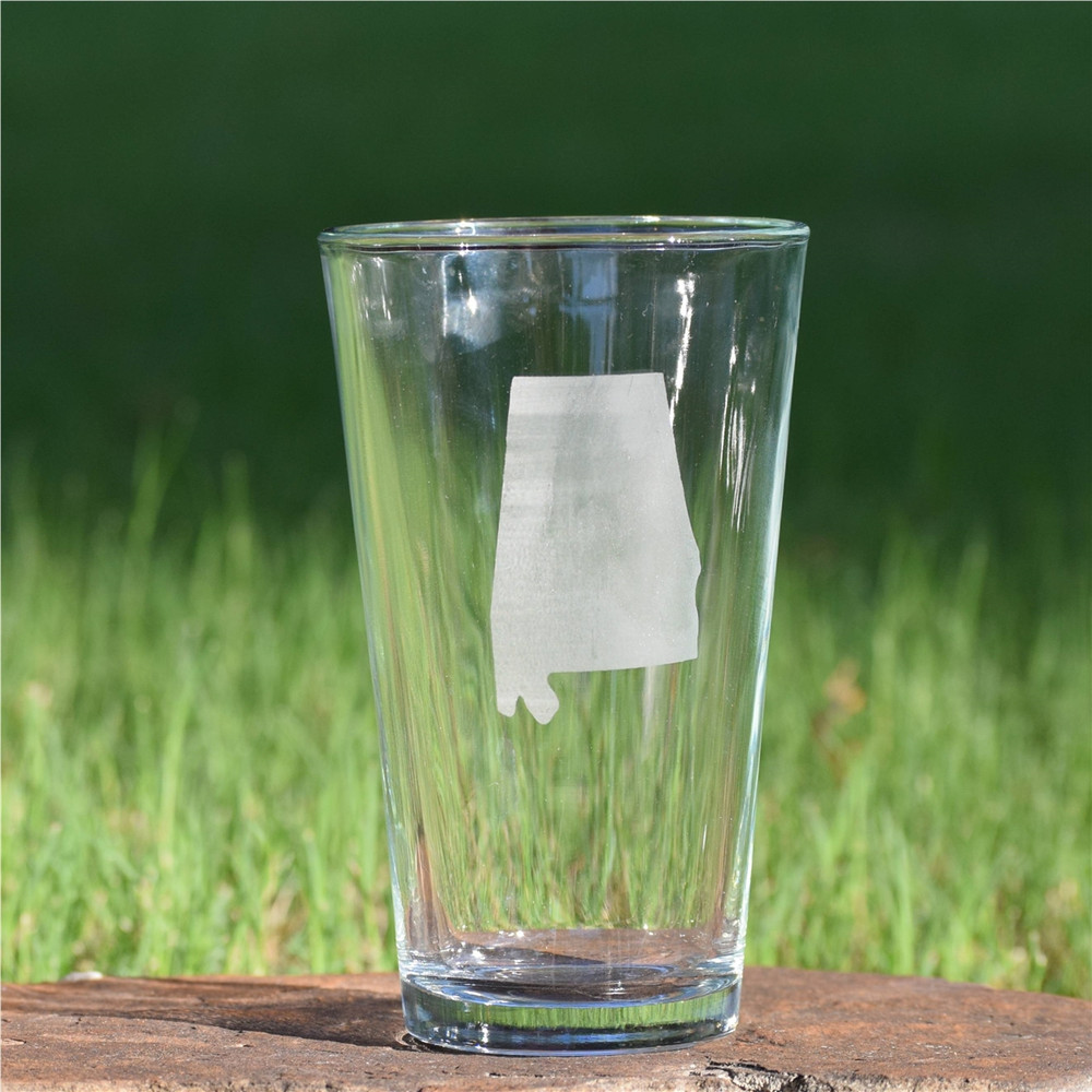 Alabama pint glass hand painted, made in Alabama, Tuscaloosa glassware, Alabama gift, local artisan drinkware, etched pint glass, Alabama barware