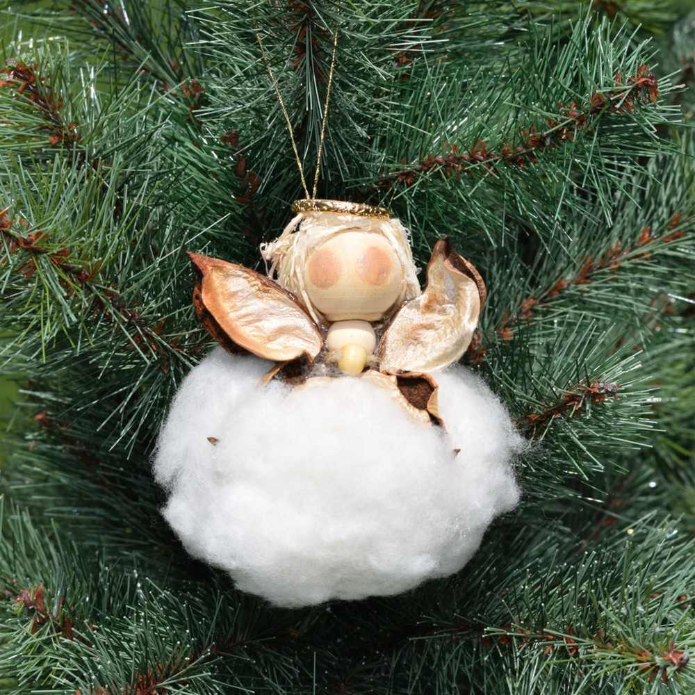 Cotton angel ornament handmade in Alabama, artisan Christmas decoration, Southern holiday décor, Alabama cotton ornament, handmade angel tree ornament