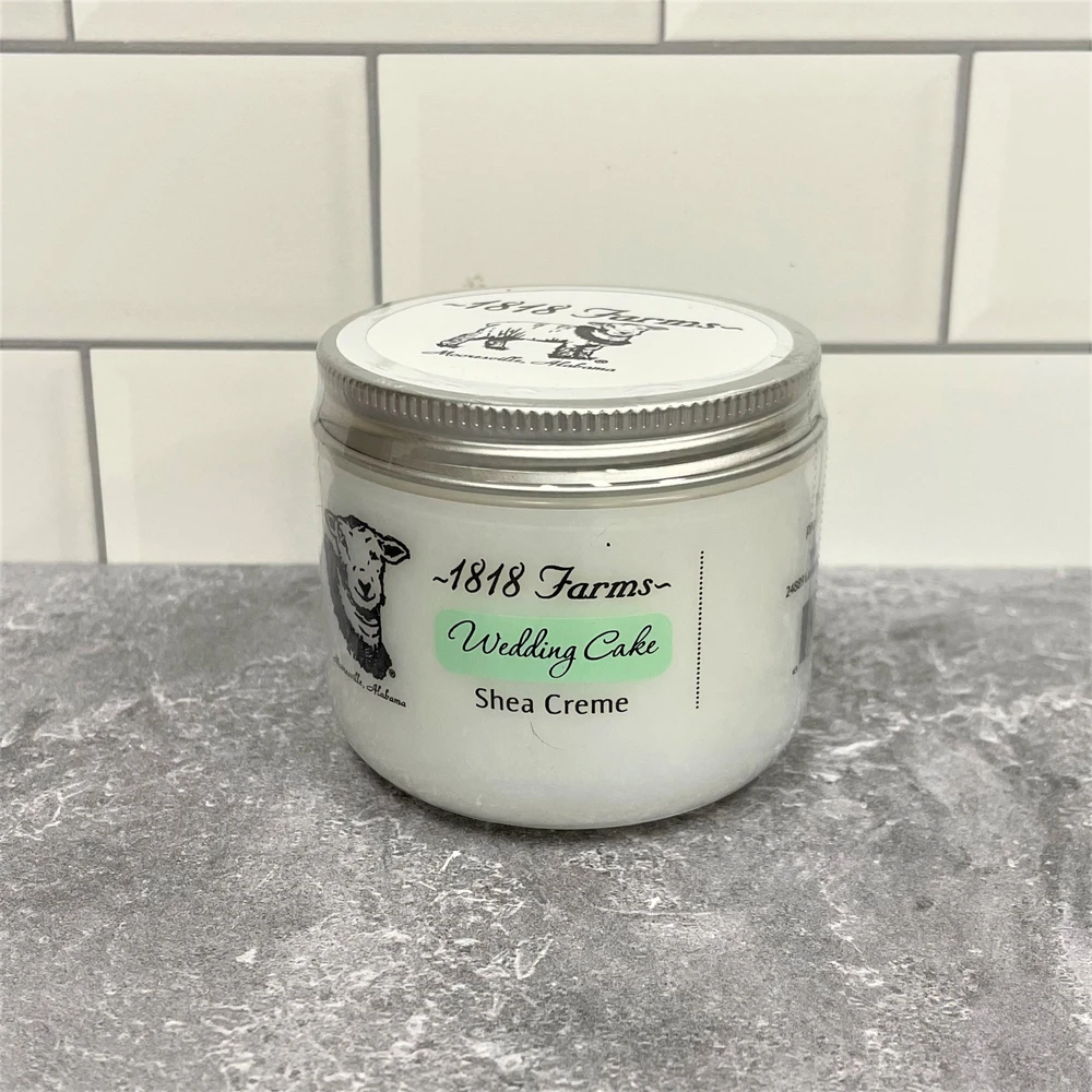 1818 Farms Shea Creme whipped body butter in glass jar, Alabama made natural skincare product Wedding Cake