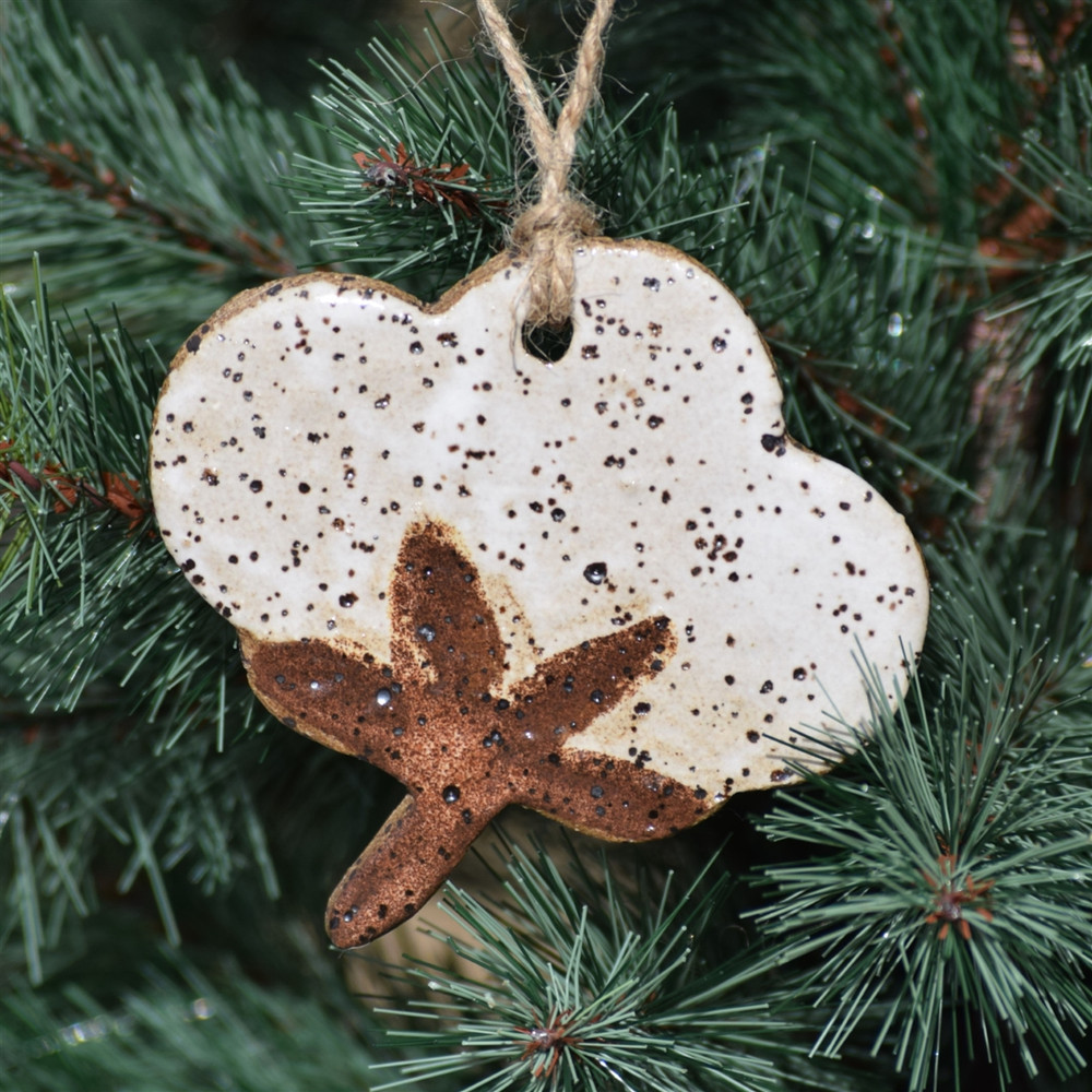 Cotton boll ceramic ornament, handmade Alabama pottery gift, Southern décor cotton ornament, artisan gift topper, made in Alabama home décor