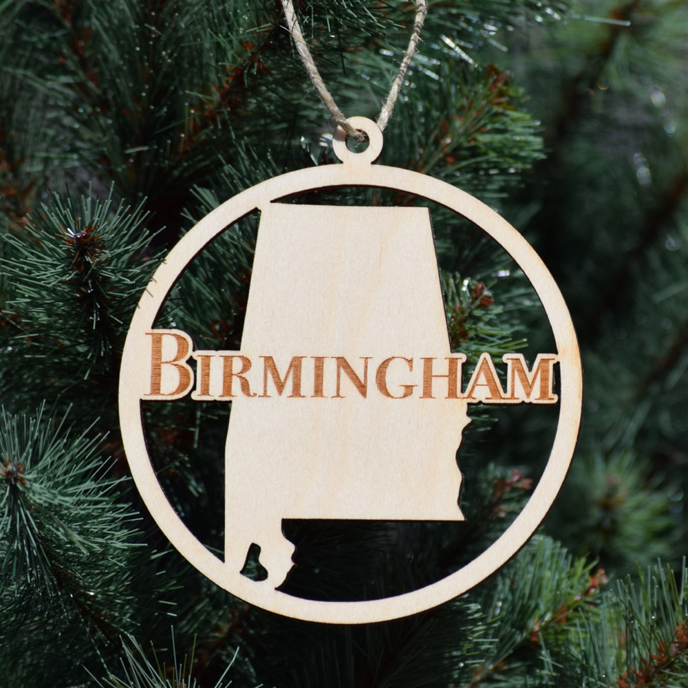 Birmingham wooden ornament made from real wood, Alabama Christmas ornament, Birmingham AL keepsake gift, rustic holiday décor