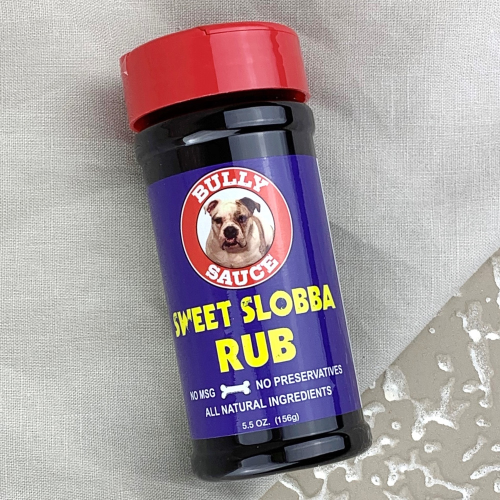 Sweet Slobba BBQ Rub bottle, Alabama-made seasoning, Bully’s BBQ rub, brown sugar spice blend, all-purpose BBQ seasoning jar