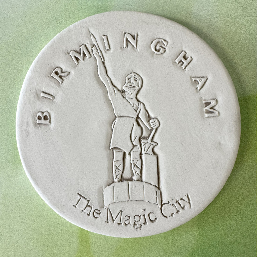 Birmingham Vulcan Clay Coaster – handcrafted Alabama souvenir coaster with cork backing