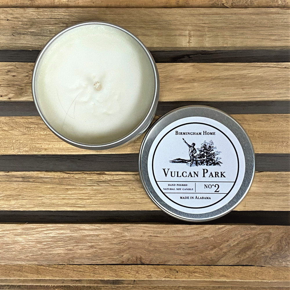 Birmingham soy candle tin, Alabama-made candle gift, Birmingham souvenir candle, travel candle tin, Southern home fragrance Vulcan