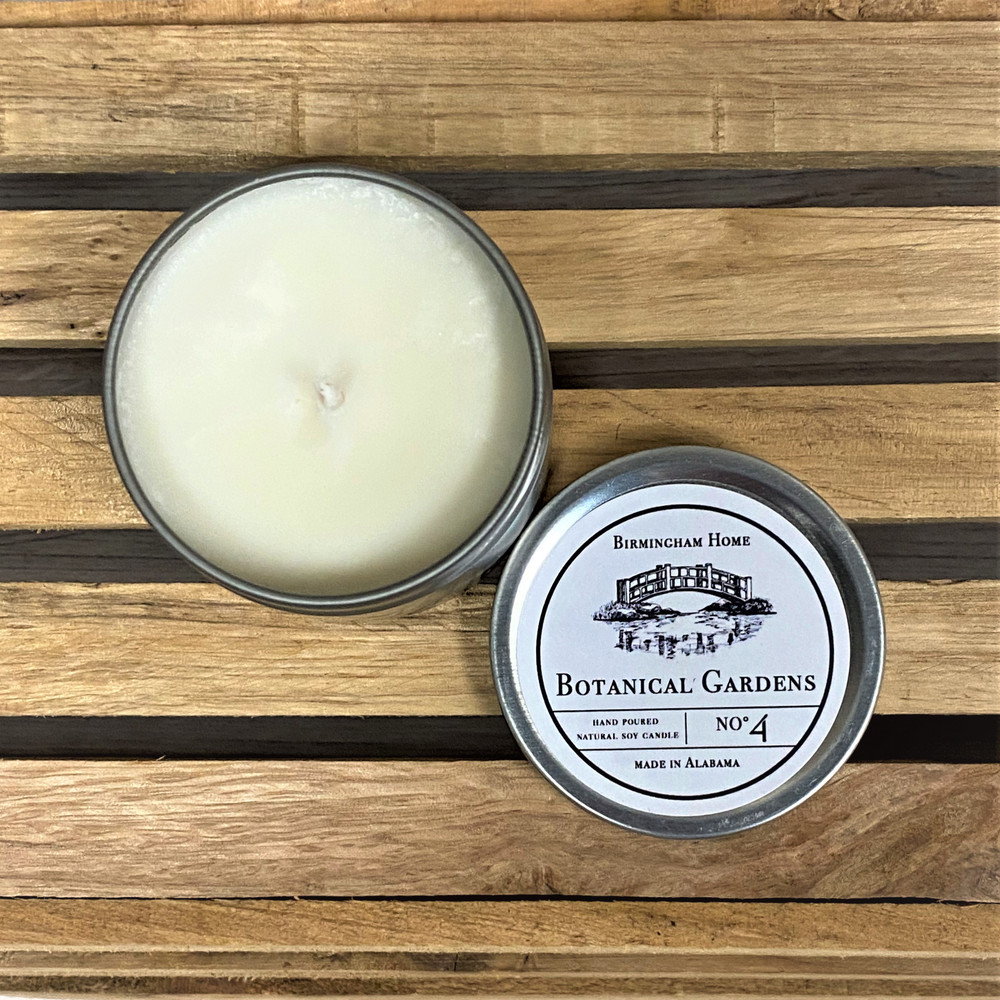 Birmingham soy candle tin, Alabama-made candle gift, Birmingham souvenir candle, travel candle tin, Southern home fragrance Botanical 
Gardens