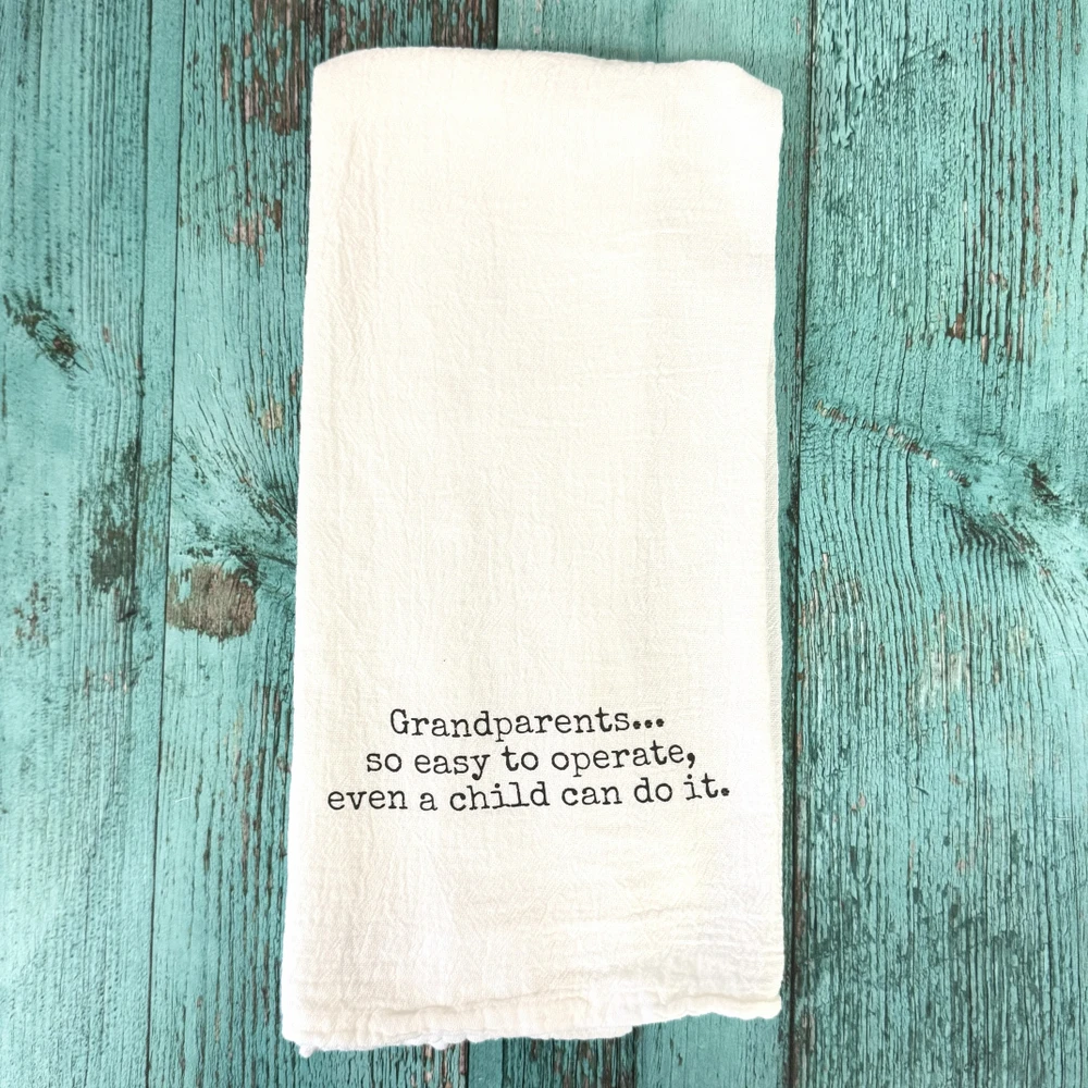 Grandparents Day kitchen towel, funny grandparents gift, Alabama handmade flour sack towel, BellaBlue hand-printed kitchen towel, Southern gift idea
