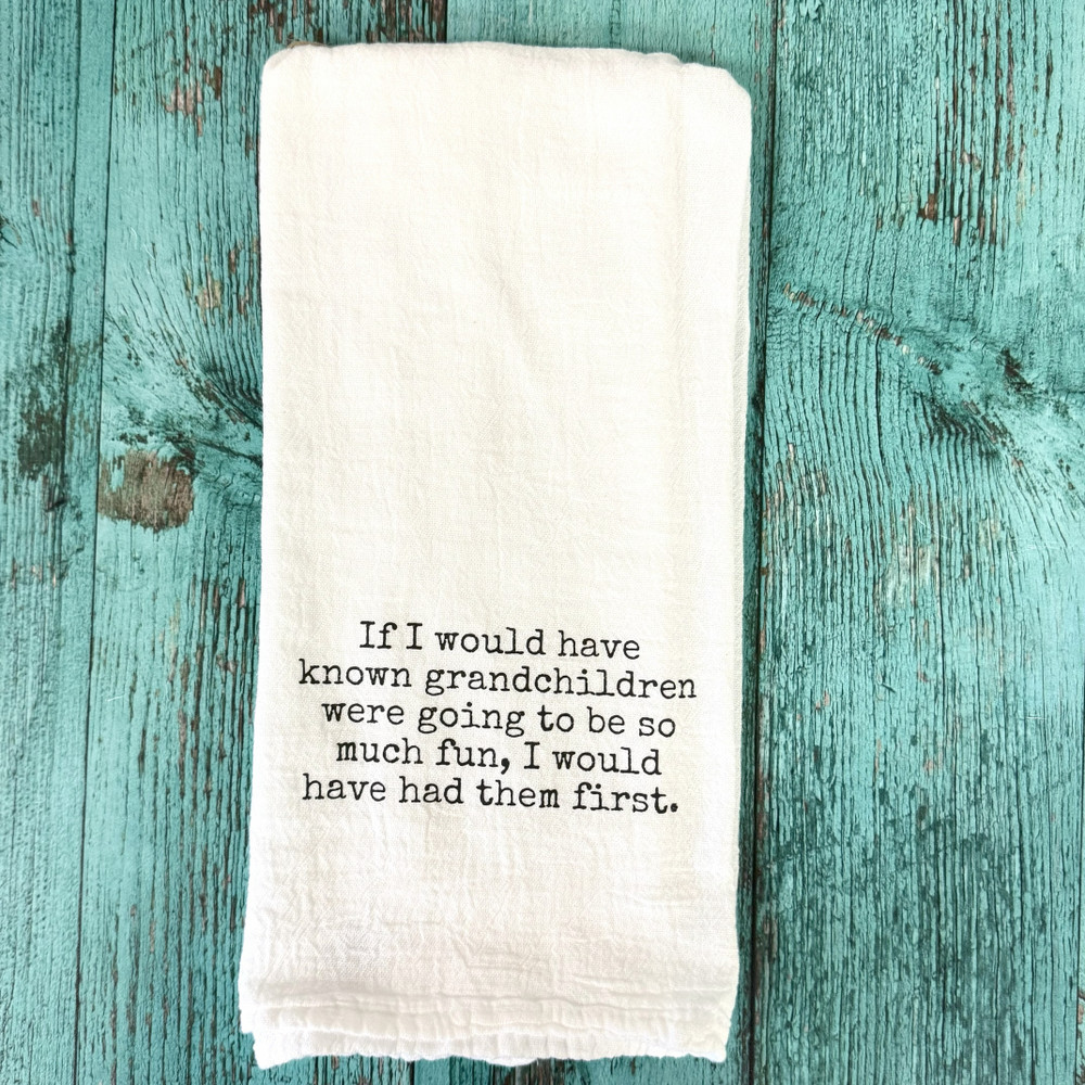 Grandparents Day kitchen towel, funny grandparents gift, Alabama handmade flour sack towel, BellaBlue hand-printed kitchen towel, Southern gift idea