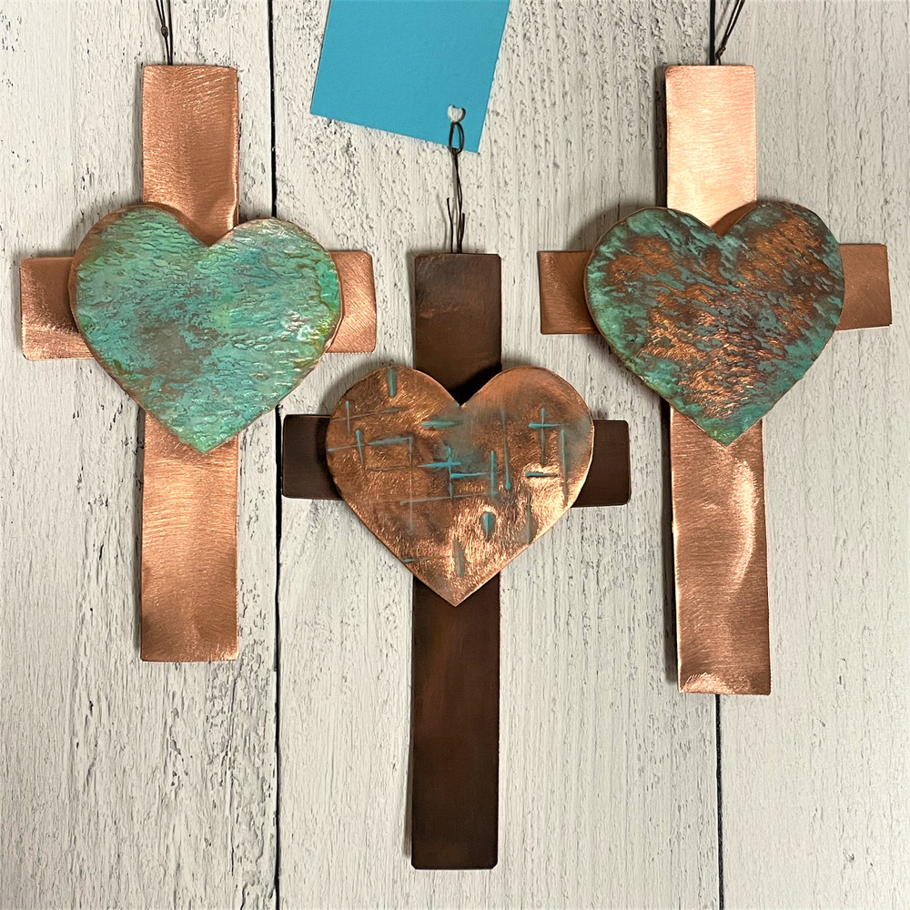 Copper Cross with Heart - Small