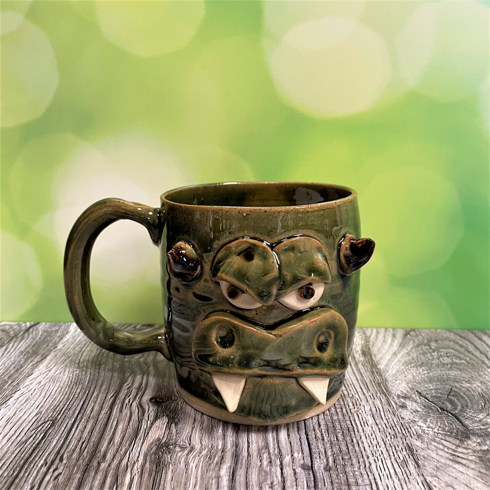 Handmade UAB Dragon stoneware mug by Nelson Pottery, Alabama-made pottery coffee mug for UAB fans, alumni, students, and graduates