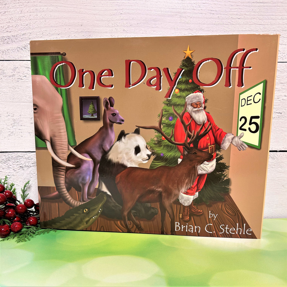 “One Day Off hardcover children’s Christmas book featuring Santa’s reindeer holiday story”