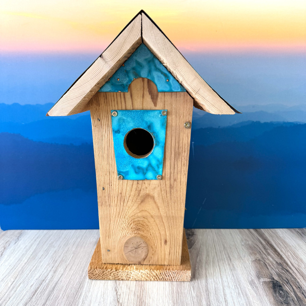 Bluebird house made from natural cedar with ventilation and side clean-out door, handcrafted outdoor birdhouse, Alabama-made garden décor