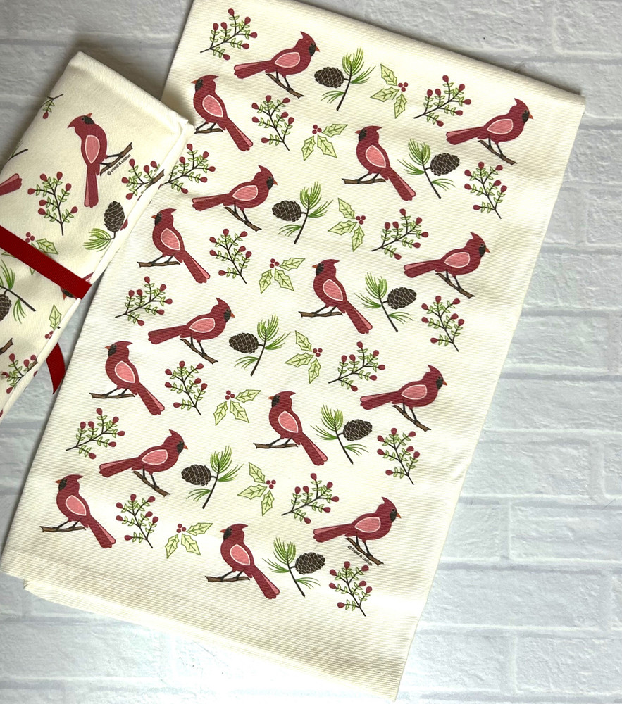 Cardinal kitchen towel, memorial gift, sympathy gift, organic cotton kitchen towel, cardinal home decor, Southern gift idea