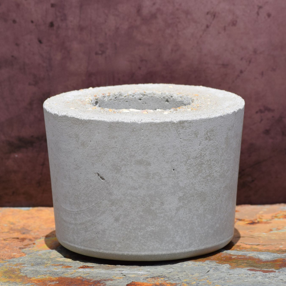 Concrete fire pot tabletop outdoor fire bowl alt text: Handmade concrete fire pot tabletop fire bowl for patio and outdoor decor made in Alabama
