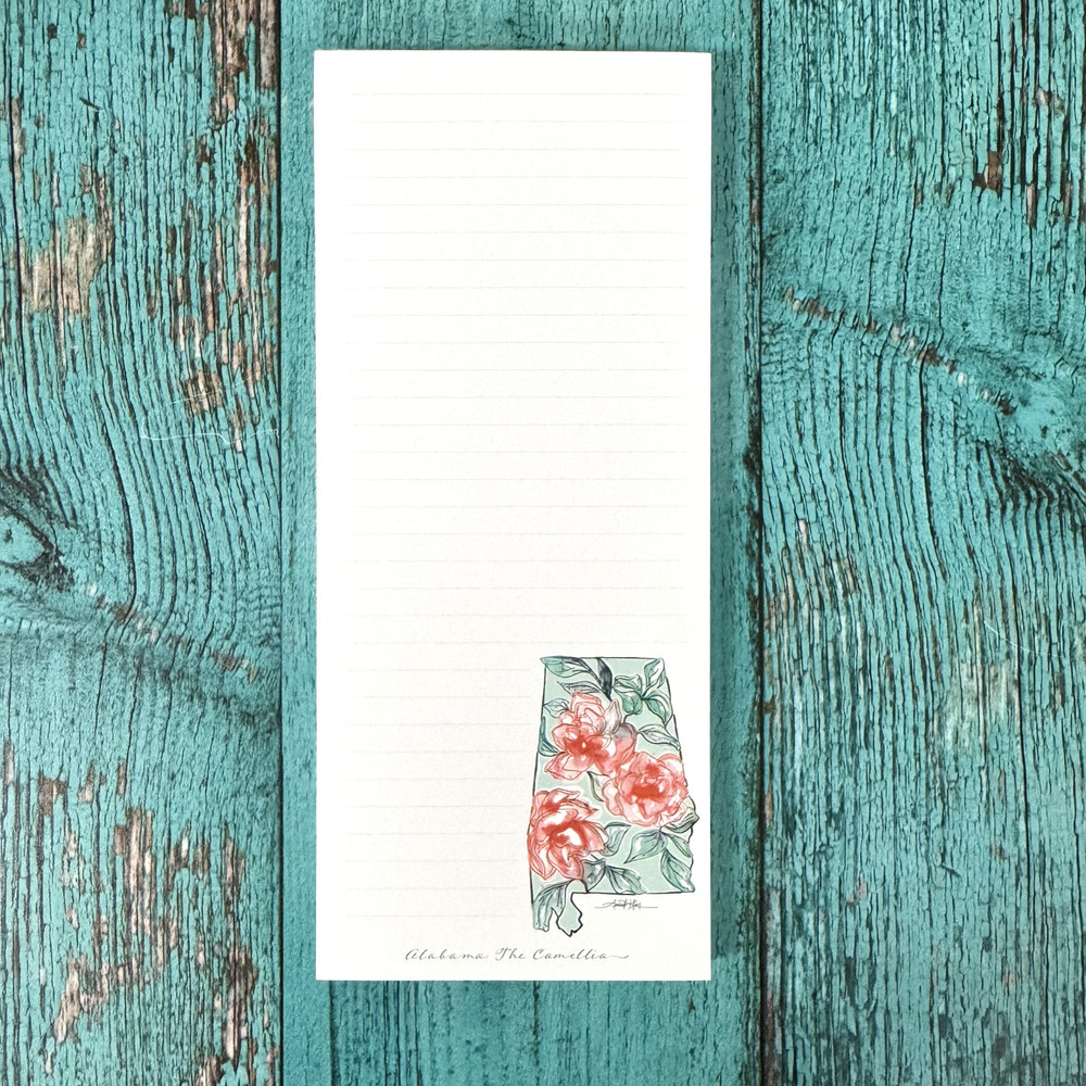 Alabama refrigerator notepad with watercolor camellias, magnetic grocery list pad, Southern kitchen décor gift, Alabama-themed stationery