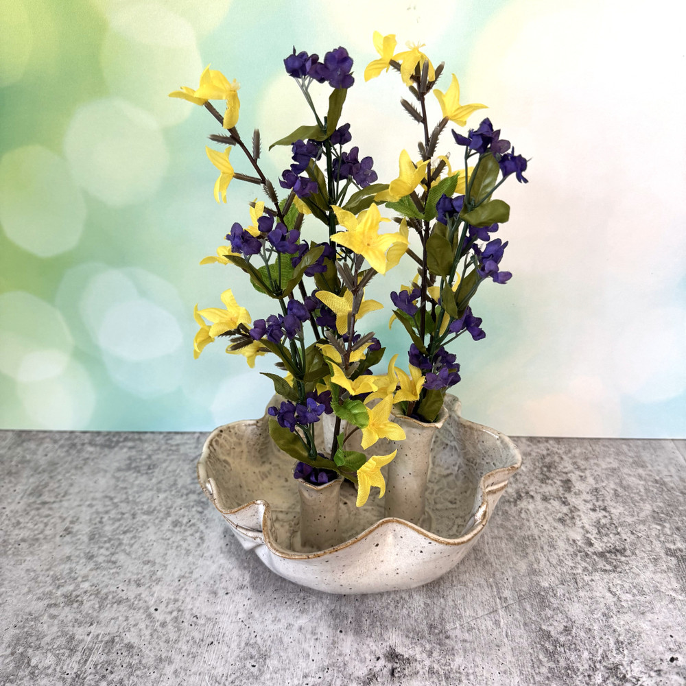 Handmade ceramic stem flower vase with three built-in stem holders, artisan pottery décor, Alabama-made gift for flower lovers and home styling.