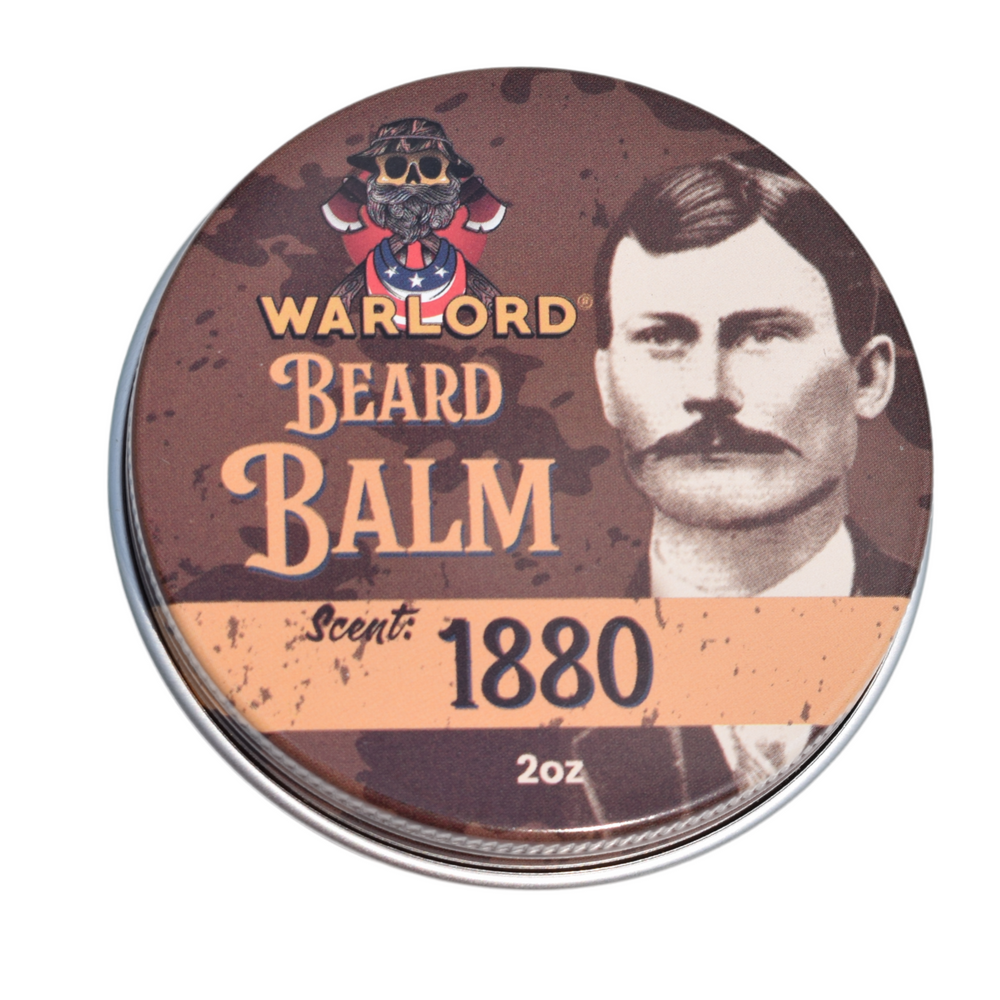Beard balm tin with natural ingredients, premium beard care product, Alabama-made beard balm, grooming gift for men, Warlord 1880 beard balm texture
