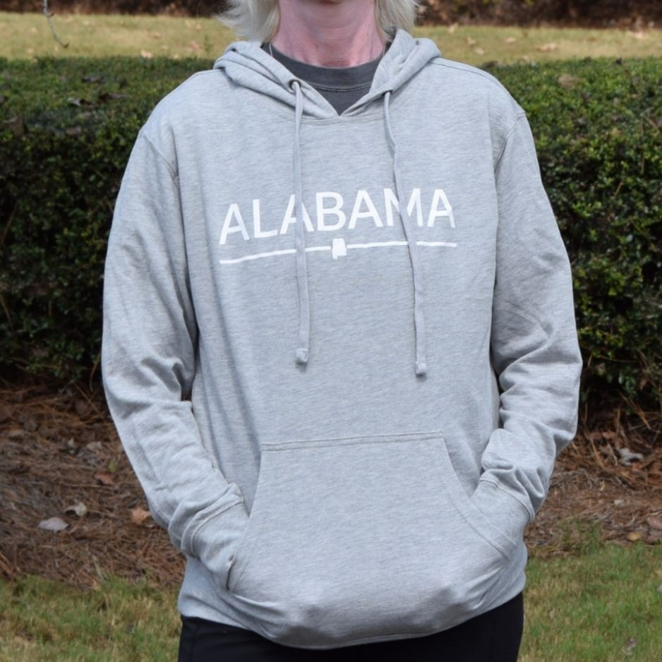Alabama State Hoodie lightweight pullover with state graphic, soft breathable fabric, unisex fit, Alabama pride apparel, gift for Alabama fans
