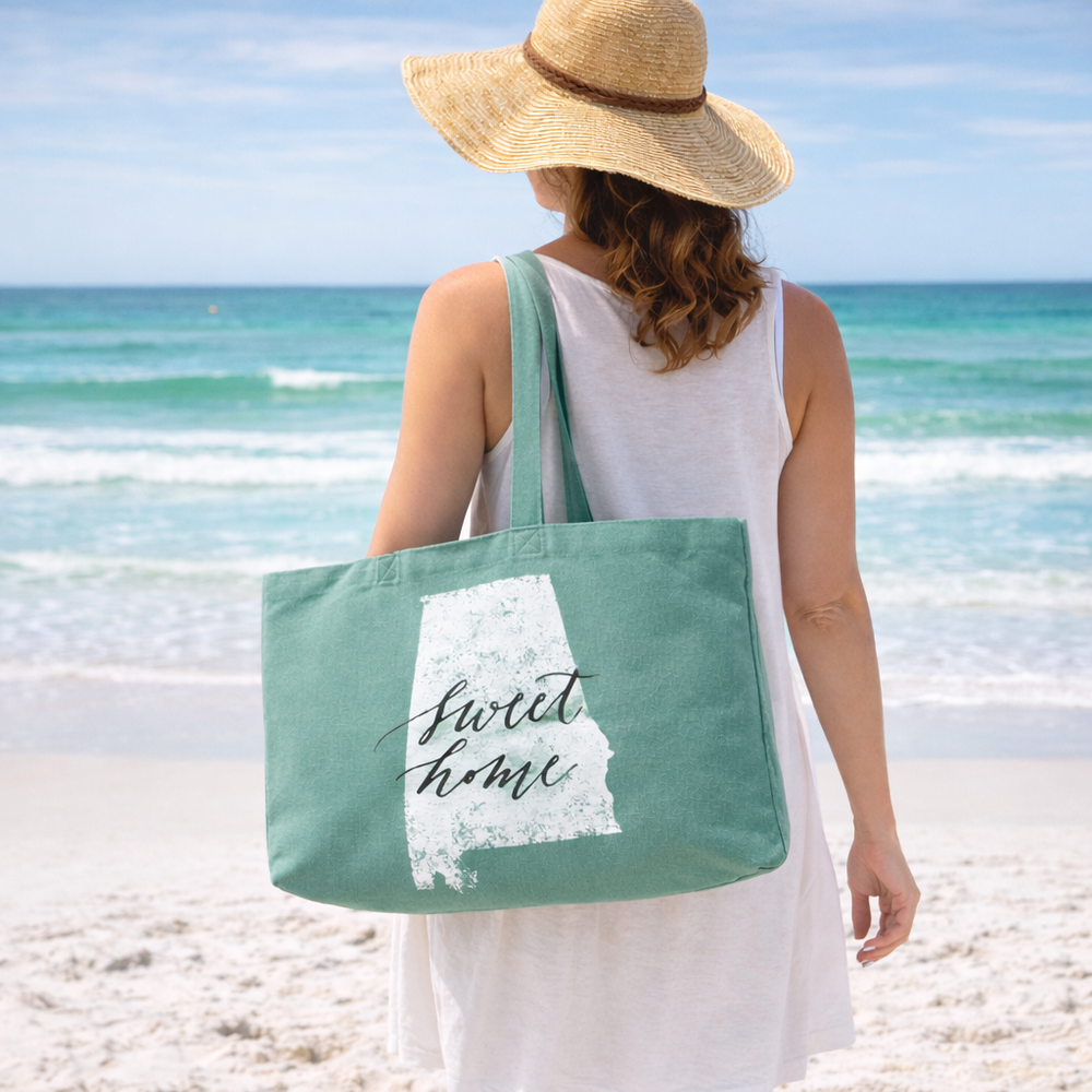 Sweet Home Alabama Tote Bag with State Design – cotton reusable tote for Alabama lovers