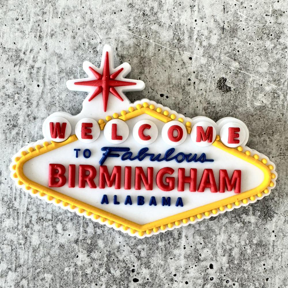 Welcome to Fabulous Birmingham magnet featuring retro Vegas-inspired design and vintage Alabama flair. A fun Birmingham souvenir and gift for locals and travelers.