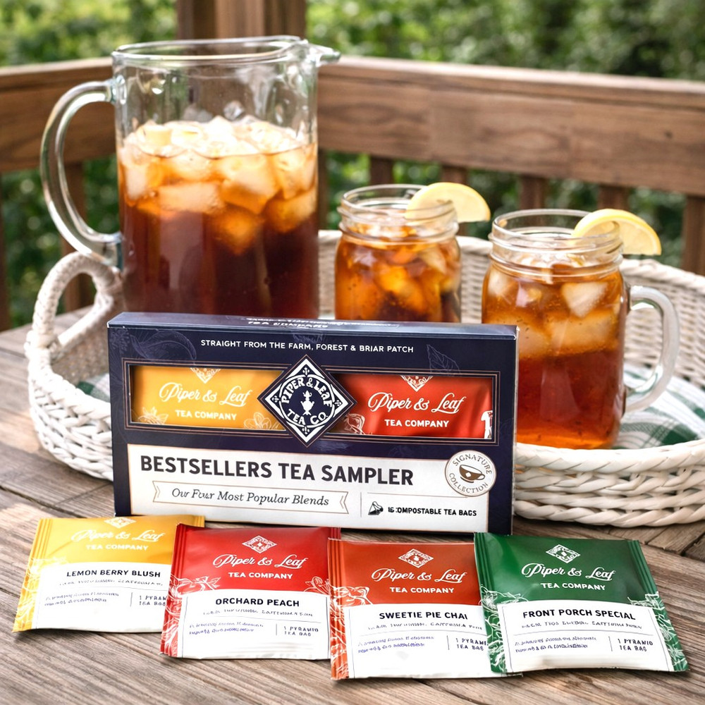 Best sellers tea sampler made in Alabama with herbal and black teas. Gift set with 4 flavors for tea lovers, daily rituals, and entertaining.