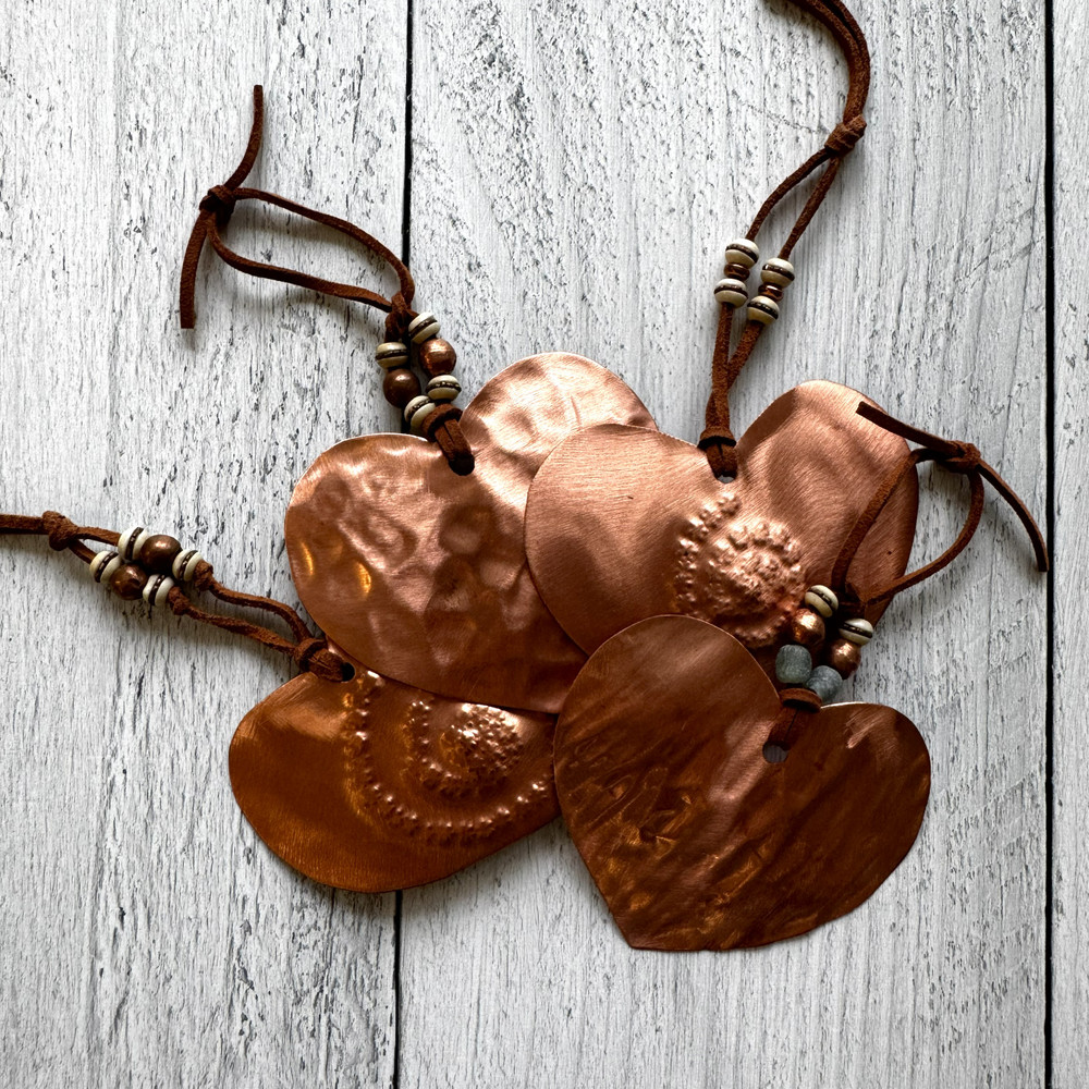 Hammered Copper Heart with Bead Decor