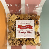 Peggy’s Party Mix gourmet snack mix made in Alabama with cereals, pretzels, crackers, and nuts, savory Southern party snack
