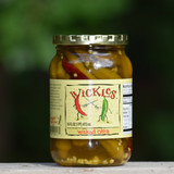 Crisp, spicy Wickles Wicked Okra in a glass jar, Southern pickled okra, Alabama-made gourmet food, cocktail garnish okra, premium pantry item