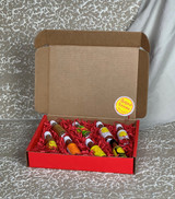 Alabama Sunshine hot sauce gift set with 8 mini bottles, made in Alabama, variety pack from mild to extra hot for gifts and sampling