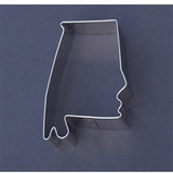 Alabama-shaped cookie cutter cutting dough into state shape
Baking cookies with Alabama cookie cutter on tray
Alabama cookie cutter close-up metal detail
Finished Alabama-shaped cookies decorated for party