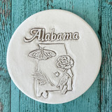 Alabama State Symbols Clay Coaster with Camellia, Longleaf Pine, Monarch Butterfly, and Yellowhammer – Made in Alabama