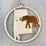 Alabama elephant wood ornament made in Alabama, handcrafted wooden ornament with elephant design, Southern Christmas ornament, Alabama gift idea, rustic wood ornament