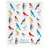 Birds of Alabama organic cotton kitchen towel with illustrated native birds and eco-friendly print