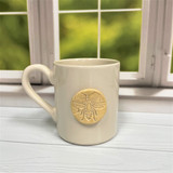Bee mug handmade in Alabama with honeycomb detail, artisan ceramic coffee cup, Prodigal Pottery handcrafted mug
