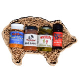 Pig Shaped Basket filled with Grilling sauces and sides