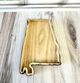 Handcrafted Alabama-shaped wooden tray with charred Shou Sugi Ban finish, decorative catchall tray made in Alabama for keys, jewelry, and home décor