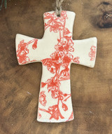 Monochromatic floral cross ornament handcrafted in Alabama pottery style
Faith Patterson ceramic cross ornament close-up with floral design
Elegant monochrome cross ornament hanging display home décor
Handmade Alabama pottery cross gift religious décor